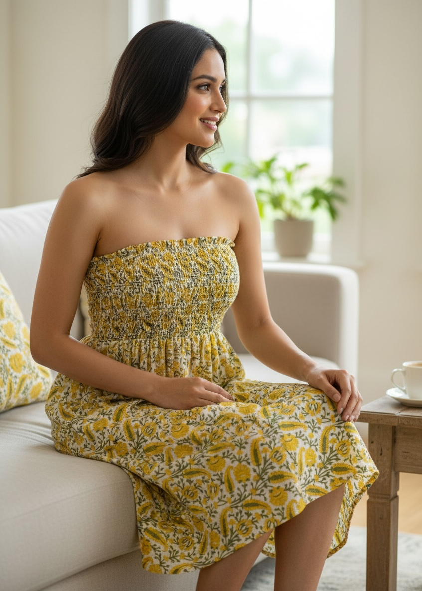 Golden Bloom Smocked Dress
