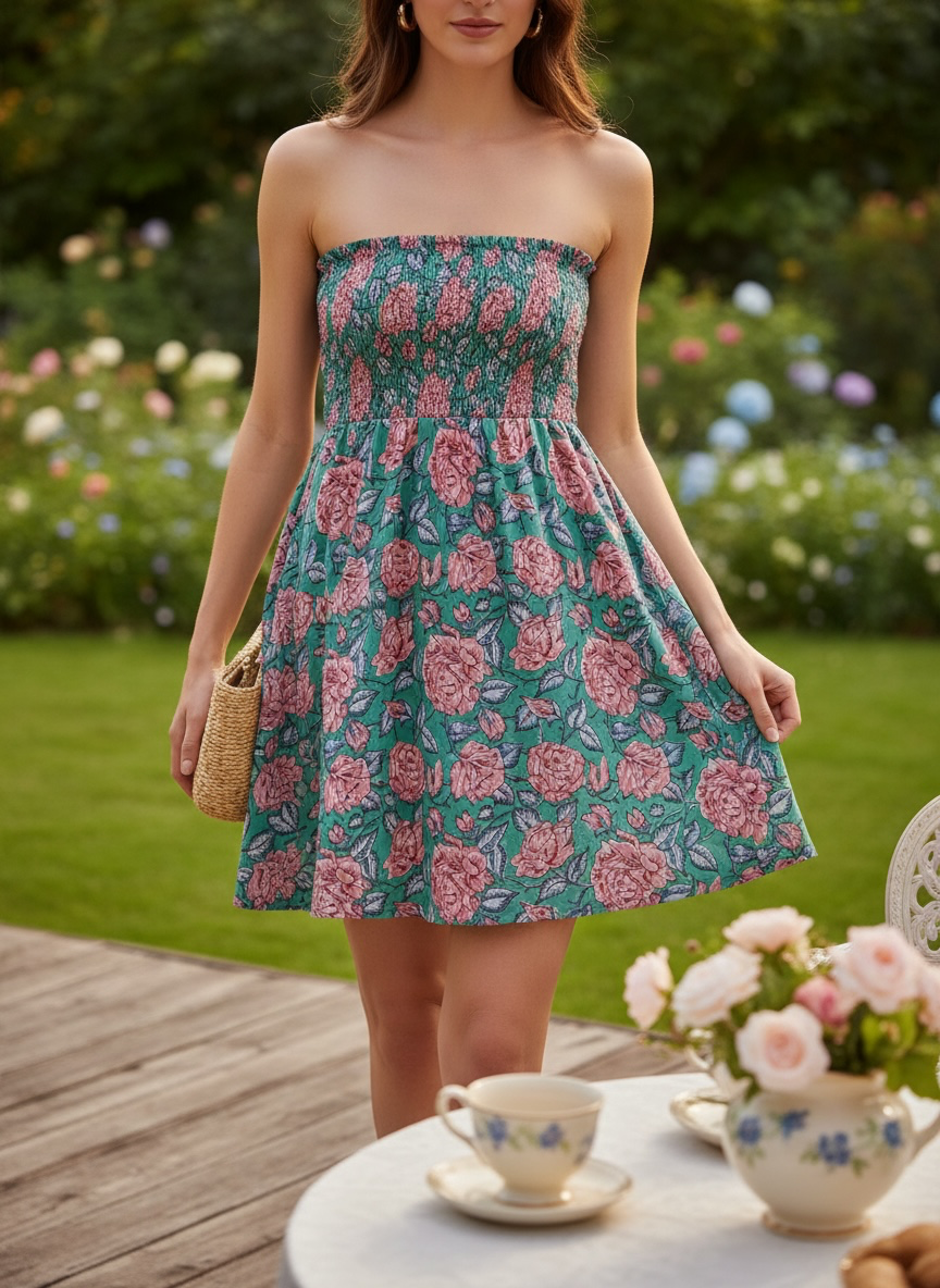 Teal Bloom Smocked Dress