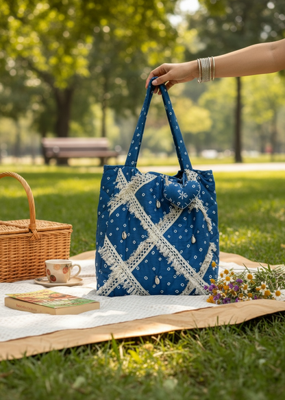 Blue Bandhani Quilted Tote Bag
