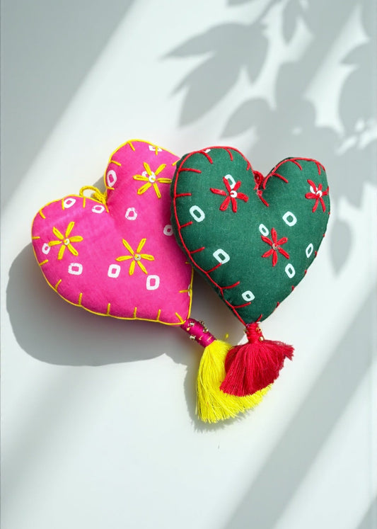Handcrafted Bandhani Heart Charms