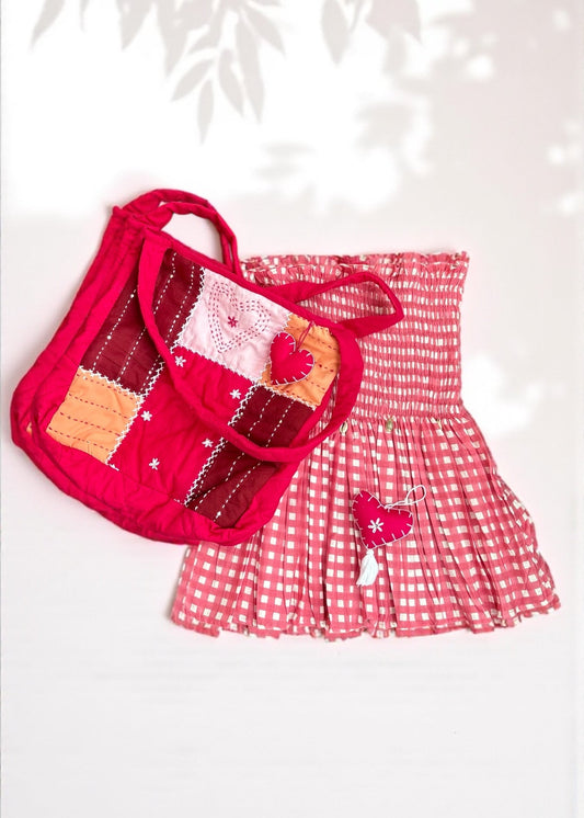 The Patchwork Love Hamper – Gingham Smocked Top + Heart Tote
