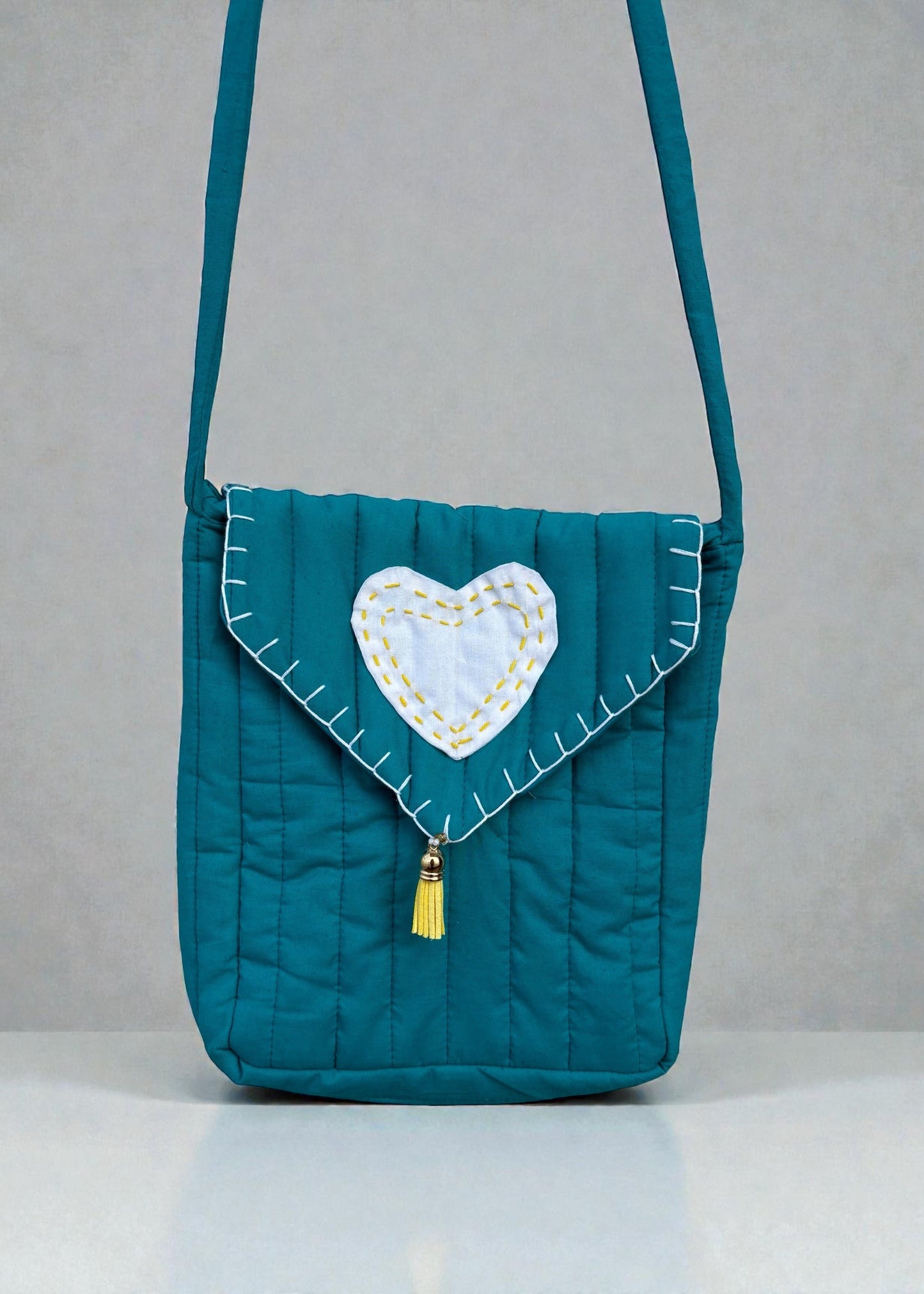 Heartline Quilted Crossbody Bag – Teal Blue