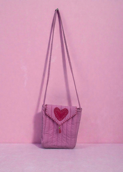 Heartline Quilted Crossbody Bag – Blush Pink