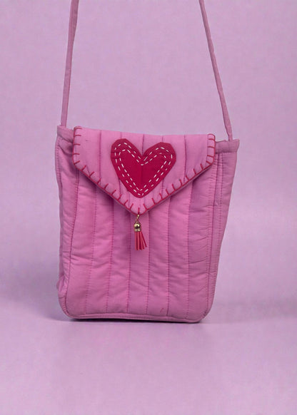 Heartline Quilted Crossbody Bag – Blush Pink