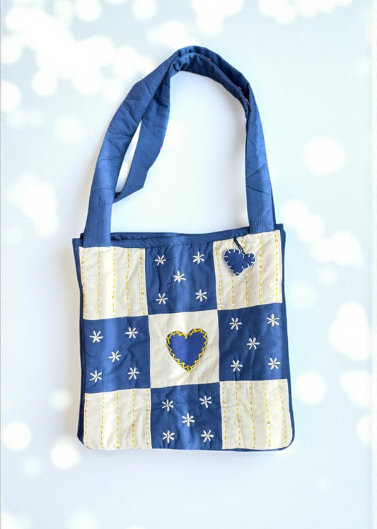 The Indigo Earth Hamper – Brown Bandhani Smocked Top + Blue Patchwork Tote