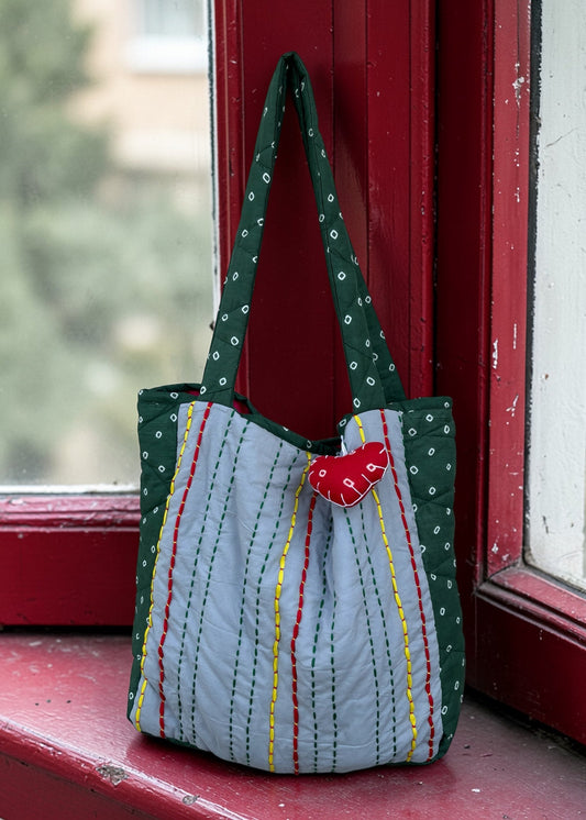 Emerald Threads Kantha Tote
