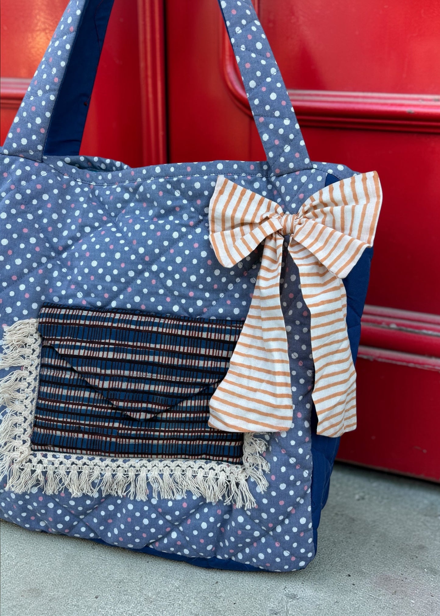 Midnight Polka Bow Tote