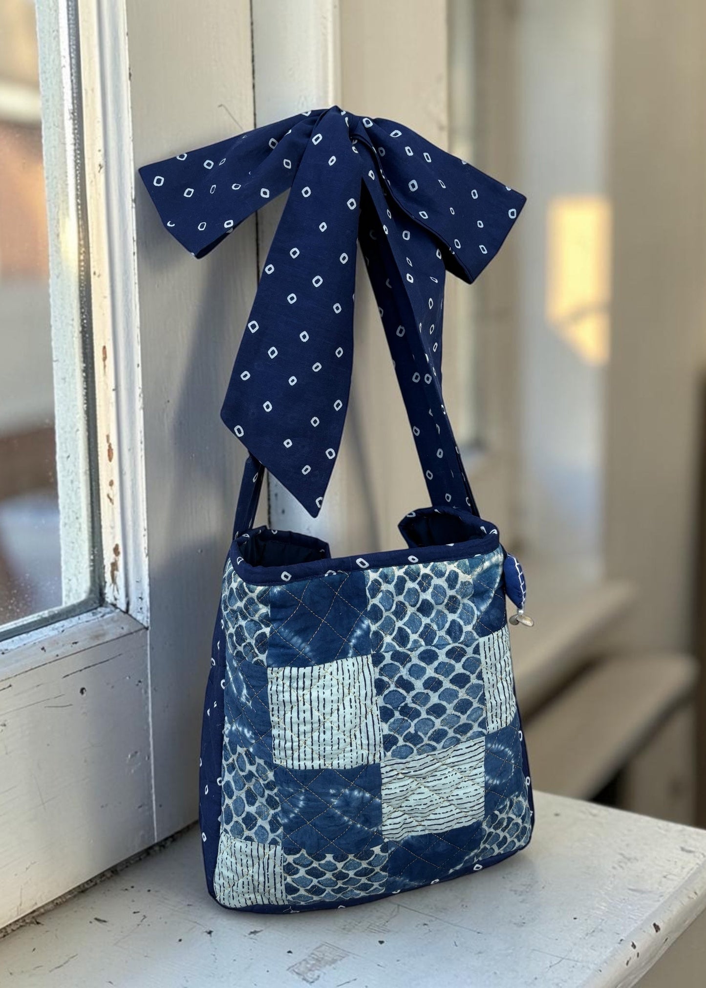 Indigo Patchwork Kantha Sling Tote
