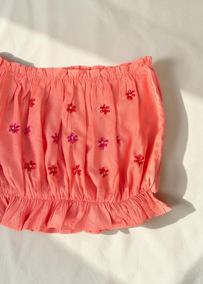 Coral Bloom Smocked Top