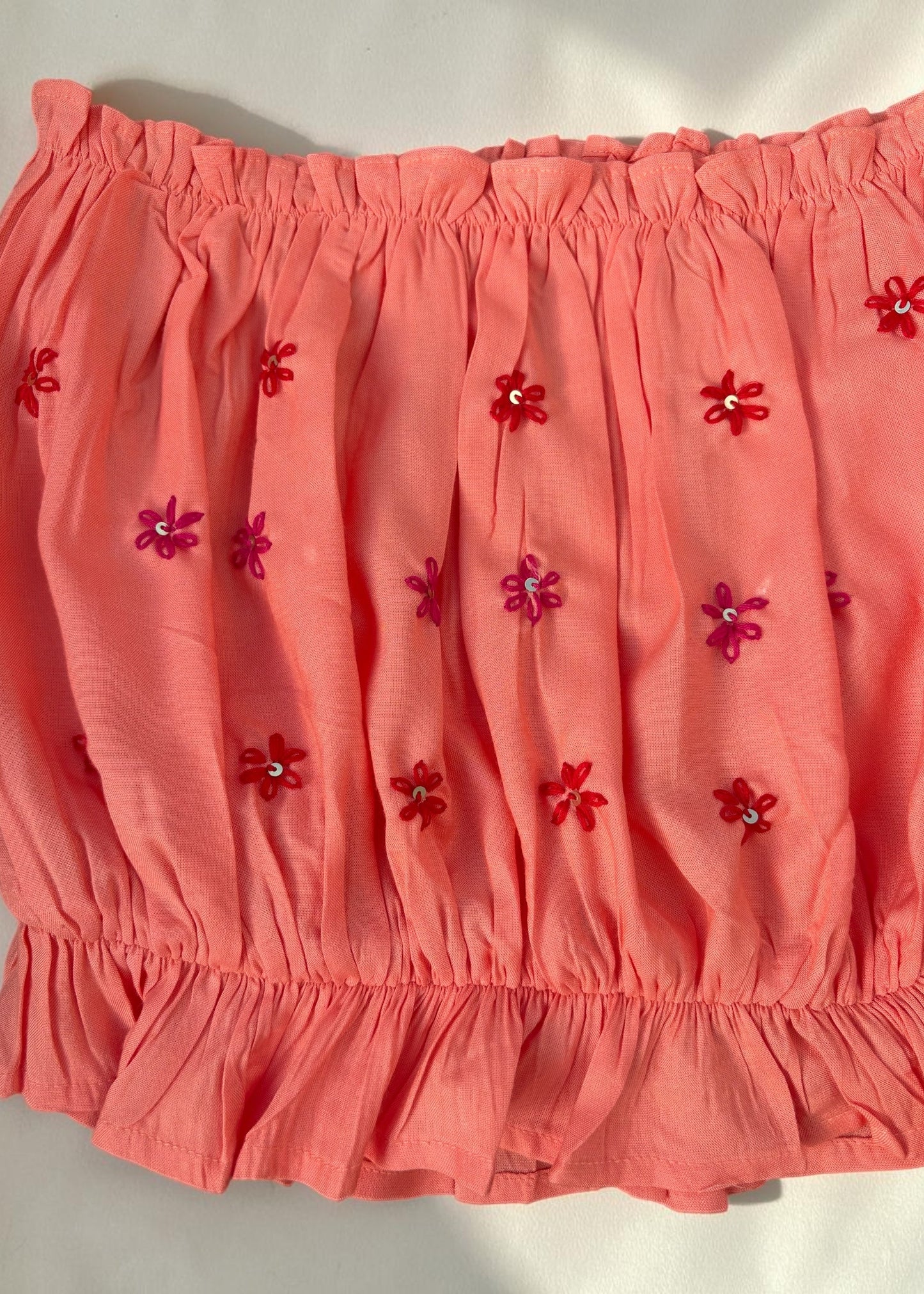 Coral Bloom Smocked Top