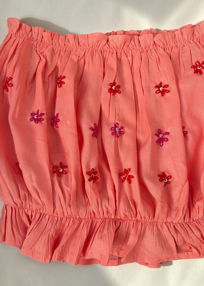Coral Bloom Smocked Top