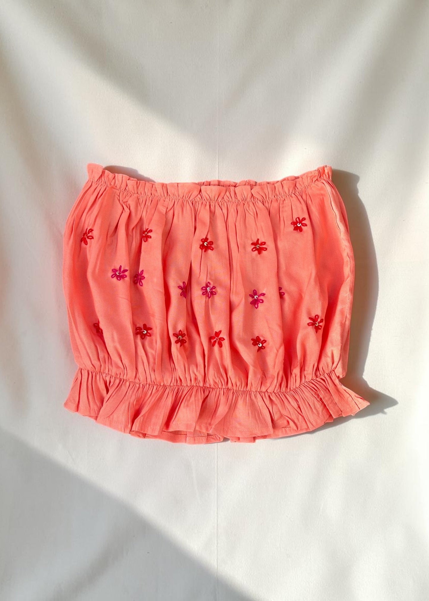 Coral Bloom Smocked Top