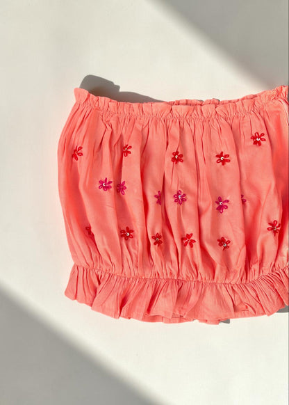 Coral Bloom Smocked Top