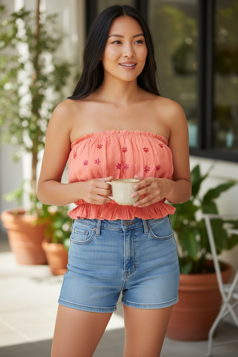Coral Bloom Smocked Top