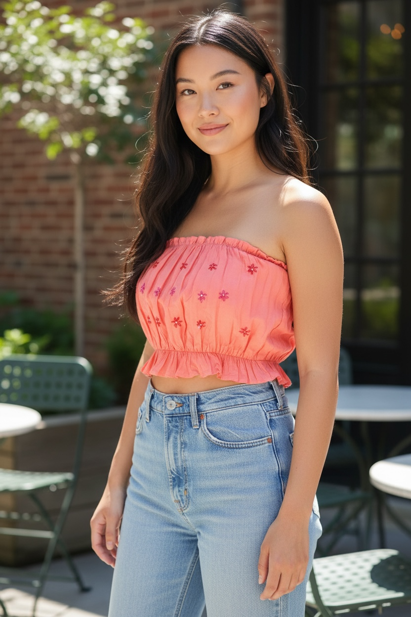 Coral Bloom Smocked Top