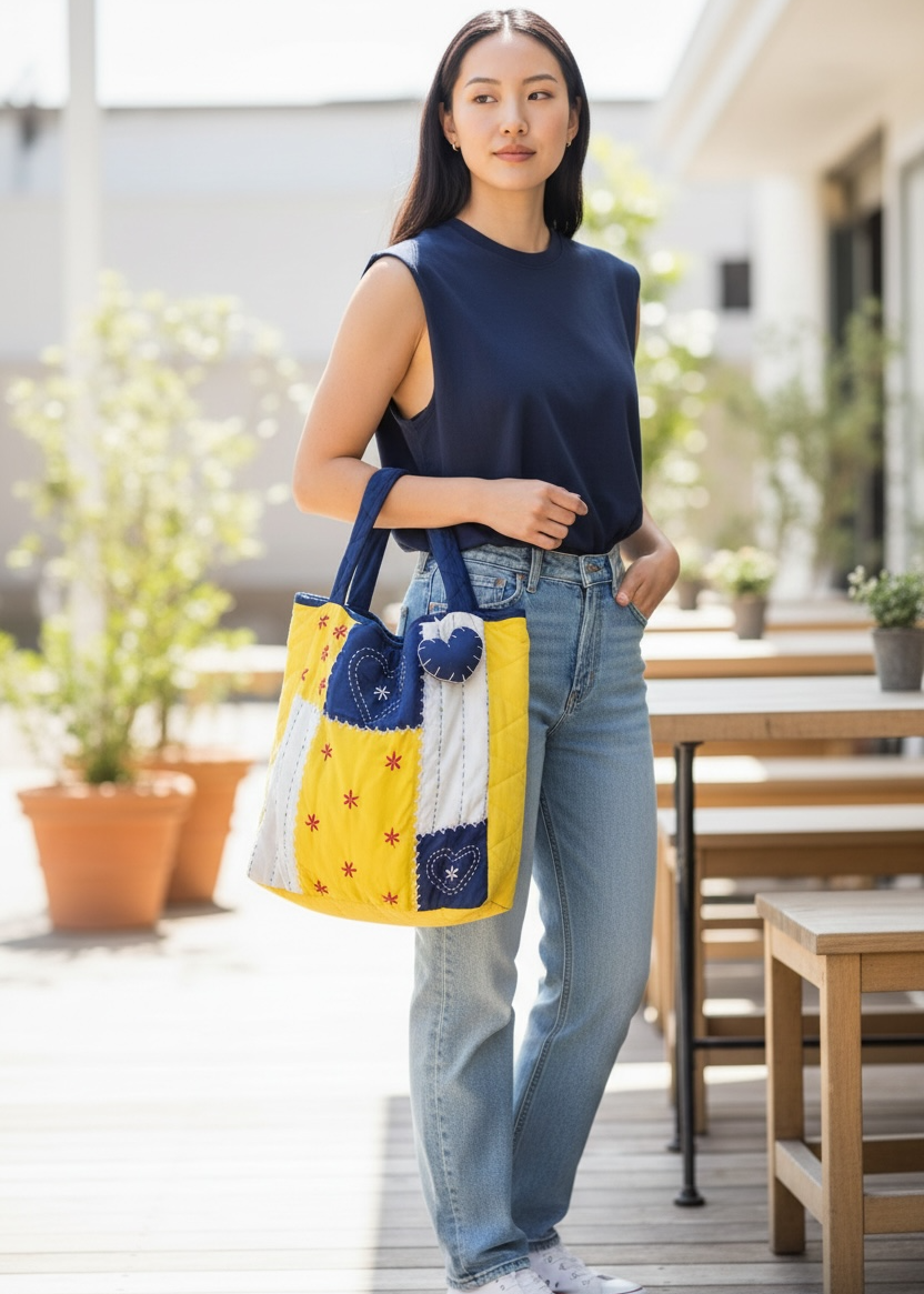 Noor-Waste Heart-Stitched Tote Bag
