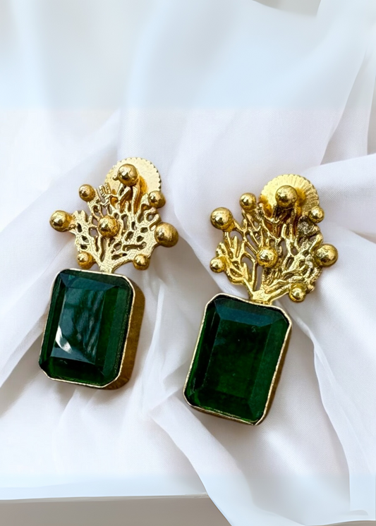 Rana Brass Earrings with Green Crystal – That Romeo