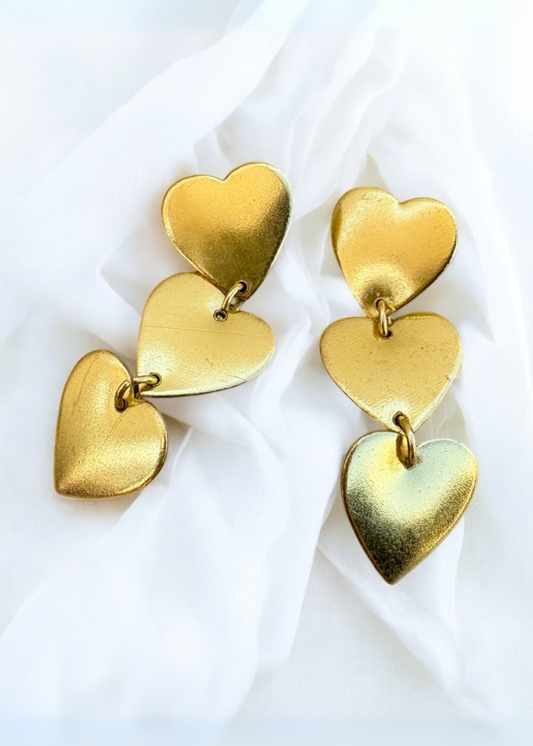 Raya Brass Triple Heart Earrings – That Romeo