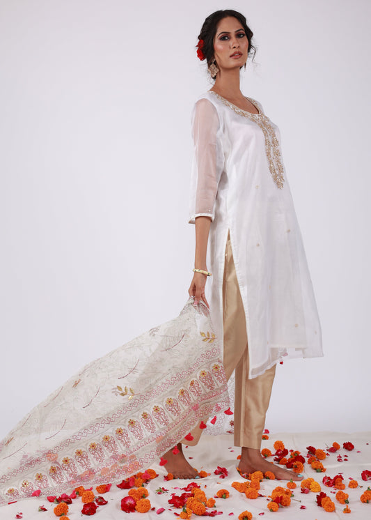 White Organza Straight Kurta Set 