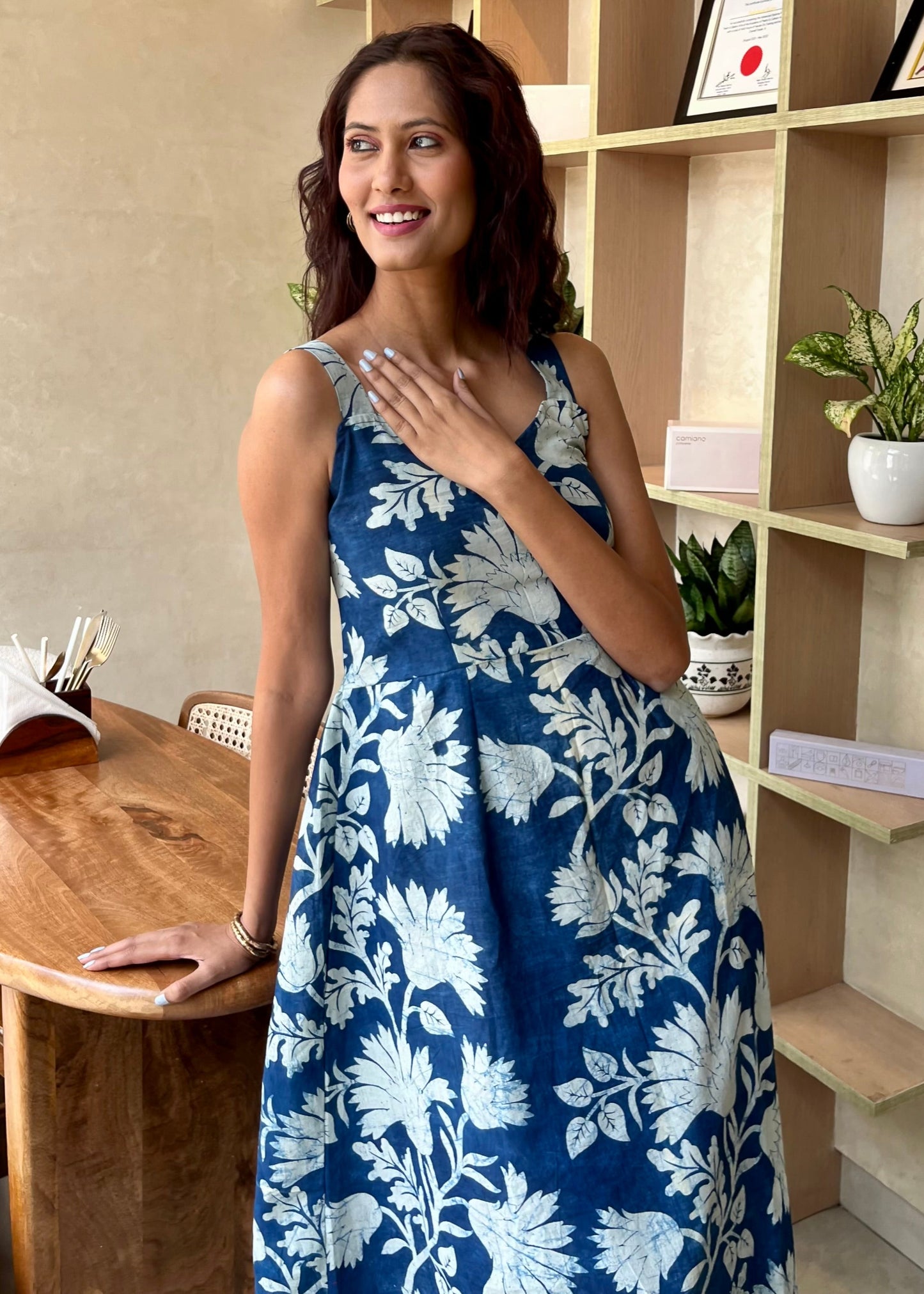 Blue Tropical – Indigo Printed Cotton Maxi Dress