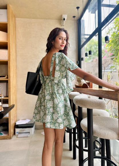 Green Zinnias – Hand Block Printed Cotton Dress