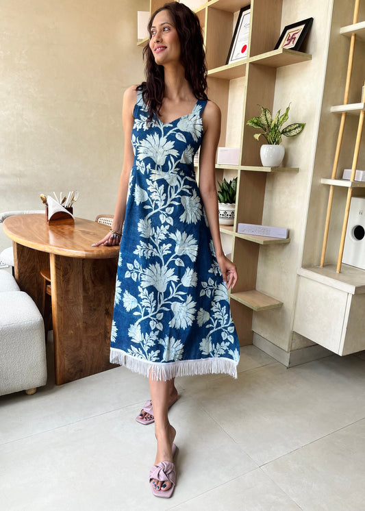 Blue Tropical – Indigo Printed Cotton Maxi Dress